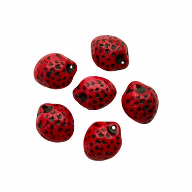 Czech glass strawberry fruit beads 12pc opaque red black seeds 11x8mm-Orange Grove Beads