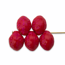 Load image into Gallery viewer, Czech glass strawberry fruit beads 12pc opaque red with pink wash 11x8mm
