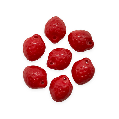 Czech glass strawberry fruit beads 12pc shiny opaque red 11x8mm-Orange grove Beads