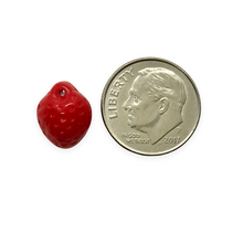 Load image into Gallery viewer, Czech glass strawberry fruit beads 12pc shiny opaque red 11x8mm
