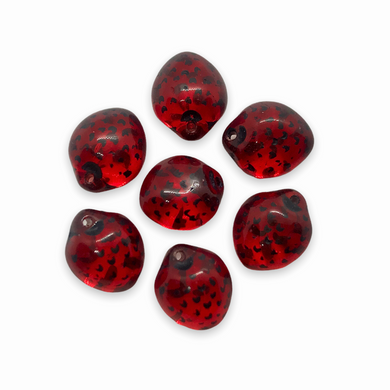 Czech glass strawberry fruit beads 12pc translucent red black decor 11x8mm-Orange Grove Beads