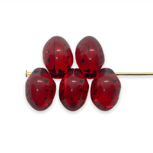 Load image into Gallery viewer, Czech glass strawberry fruit beads 12pc translucent red black decor 11x8mm
