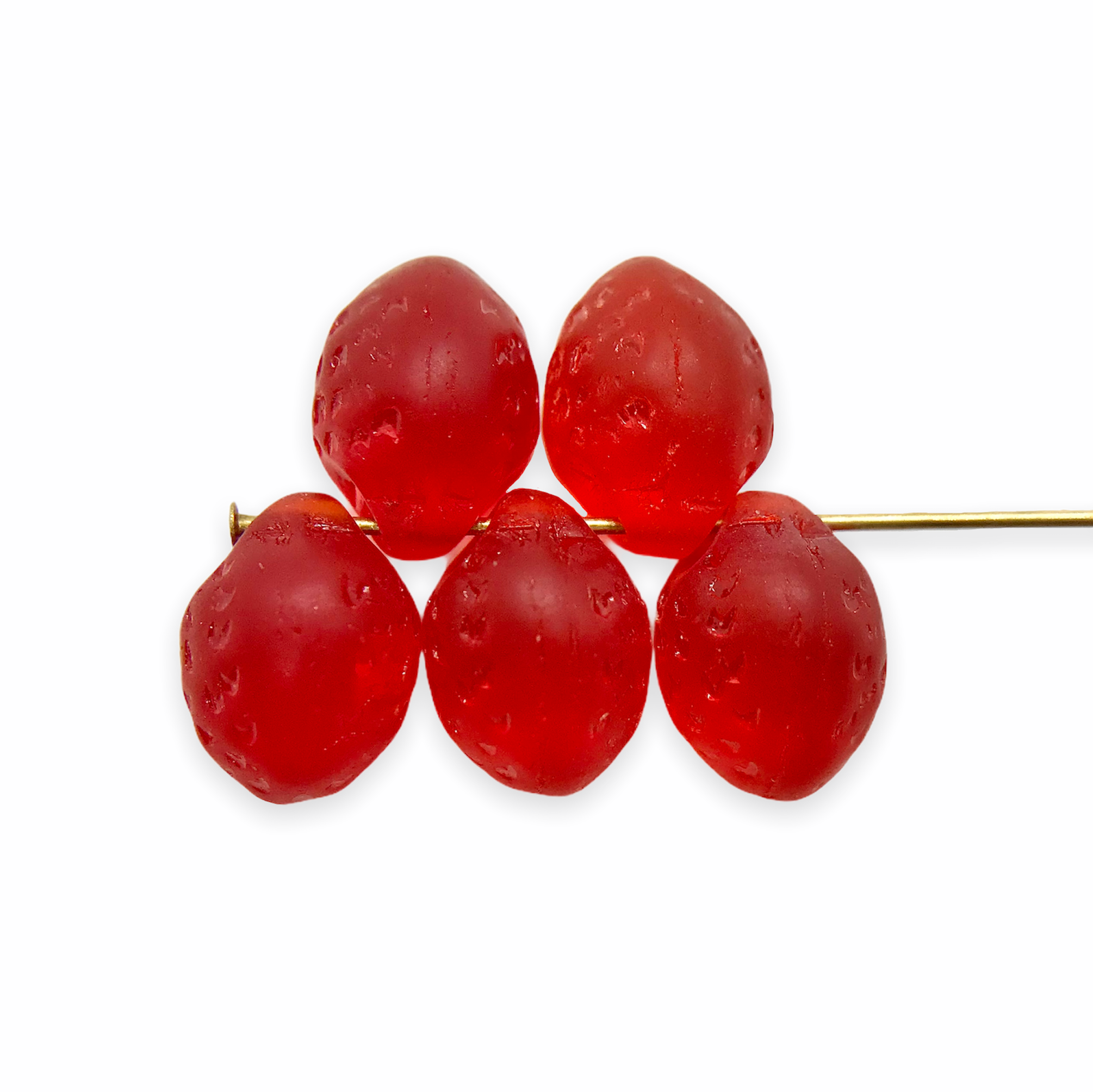 Czech glass strawberry fruit shaped beads 12pc translucent red matte 1 –  Orange Grove Beads