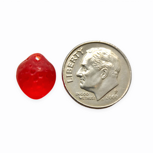 Czech glass strawberry fruit beads 12pc translucent red matte 11x8mm