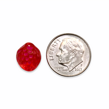 Load image into Gallery viewer, Czech glass strawberry fruit beads 12pc translucent red with pink wash 11x8mm
