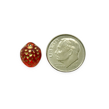 Load image into Gallery viewer, Czech glass strawberry fruit beads 15pc translucent red gold 11x8mm
