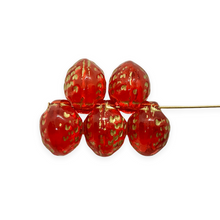 Load image into Gallery viewer, Czech glass strawberry fruit beads 15pc translucent red gold 11x8mm
