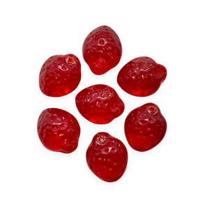 Czech glass strawberry fruit shaped beads 12pc translucent red shiny 11x8mm-Orange Grove Beads