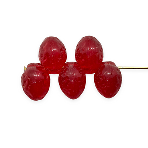 Czech glass strawberry fruit beads 12pc translucent red shiny 11x8mm