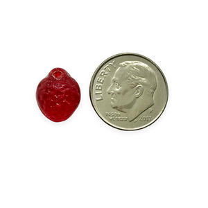 Czech glass strawberry fruit beads 12pc translucent red shiny 11x8mm