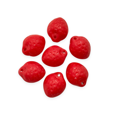 Czech glass strawberry fruit shaped beads 12pc opaque red matte 11x8mm-Orange Grove Beads