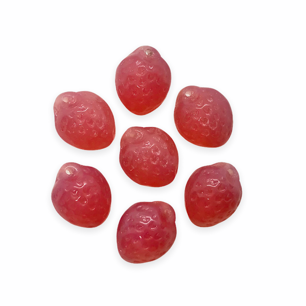 Czech glass strawberry fruit beads charms 12pc milky opal pink 11x8mm-Orange Grove Beads