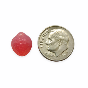 Czech glass strawberry fruit beads charms 12pc milky opal pink 11x8mm