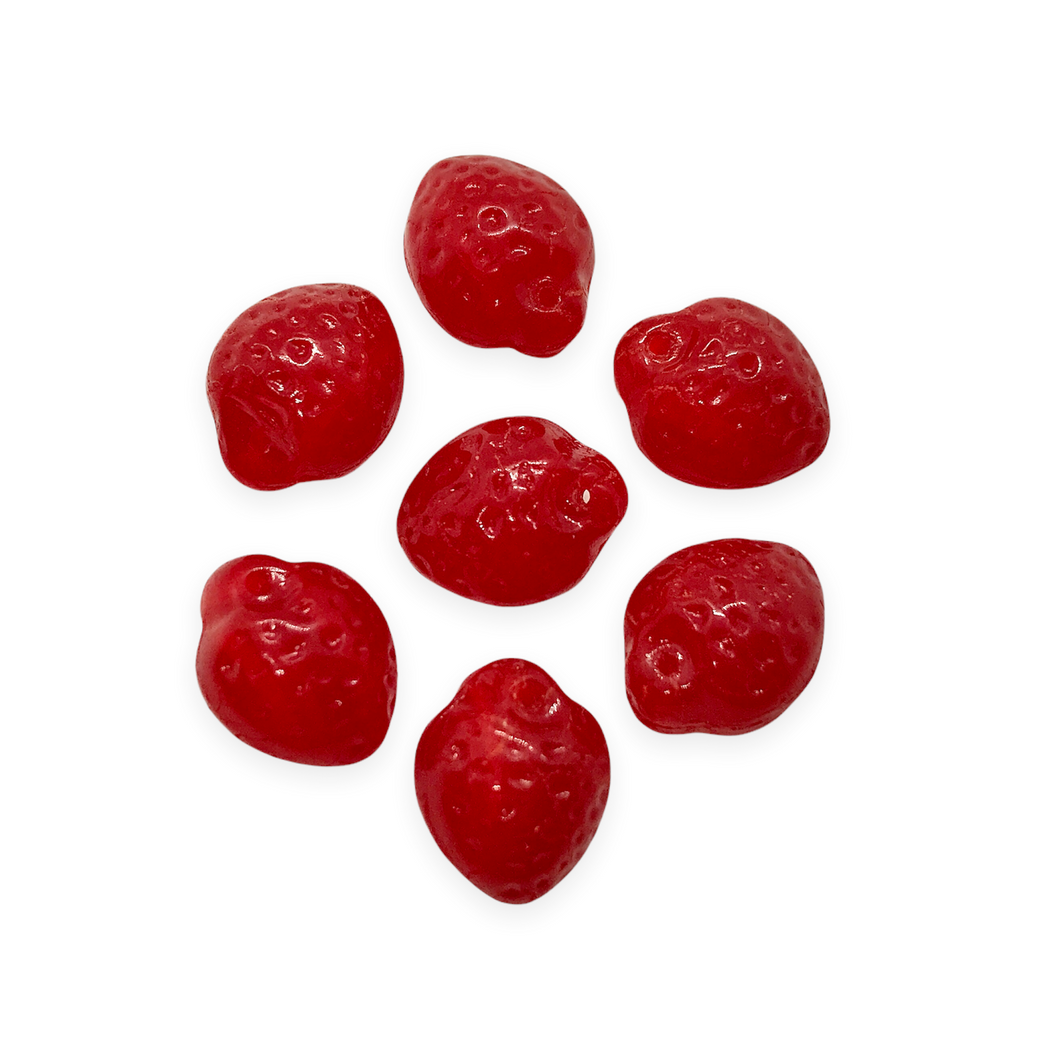 Czech glass strawberry fruit beads 12pc milky red 11x8mm-Orange Grove Beads