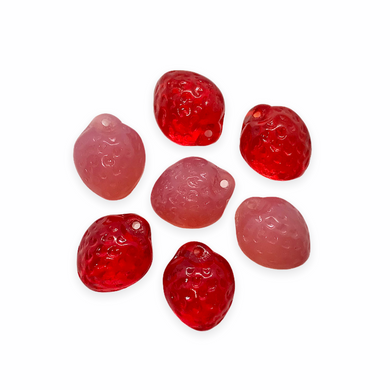 Czech glass strawberry fruit beads 12pc red & pink 11x8mm-Orange Grove Beads