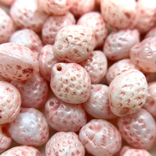 Load image into Gallery viewer, Czech glass light pink strawberry fruit beads charms 12pc 11x8mm-Orange Grove Beads
