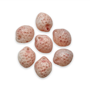 Czech glass light pink strawberry fruit beads charms 12pc 11x8mm-Orange Grove Beads