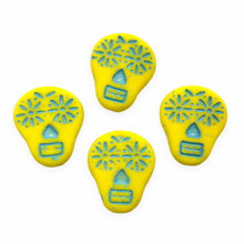 Load image into Gallery viewer, Czech glass sugar skull beads charms 4pc opaque yellow turqoise 20x17mm-Orange Grove Beads
