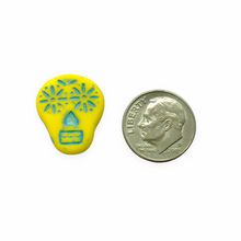 Load image into Gallery viewer, Czech glass sugar skull beads 4pc yellow turquoise 20x17mm
