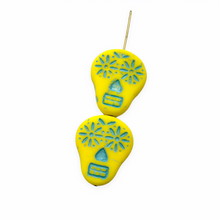 Load image into Gallery viewer, Czech glass sugar skull beads 4pc yellow turquoise 20x17mm
