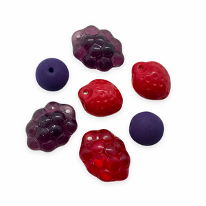 Czech glass summer fruit berry bead charm mix 16pc raspberry strawberry blueberry blackberry