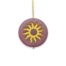 Load image into Gallery viewer, Czech glass sun coin focal beads 2pc matte pink gold 22mm
