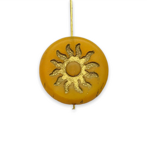 Czech glass sun coin focal beads 2pc matte yellow orange gold 22mm