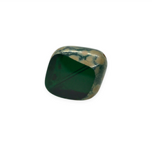 Load image into Gallery viewer, Czech glass XL table cut beveled diamond beads 7pc dark emerald picasso 23x20mm
