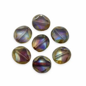 Czech glass Twilight table cut oval beveled diamond beads 12pc purple blue picasso 9x8mm-Orange Grove Beads