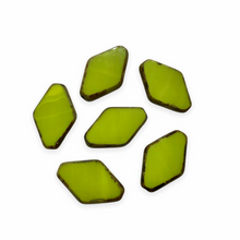 Load image into Gallery viewer, Czech glass table cut diamond rhombus beads 8pc opaque lime picasso 20x13mm-Orange Grove Beads
