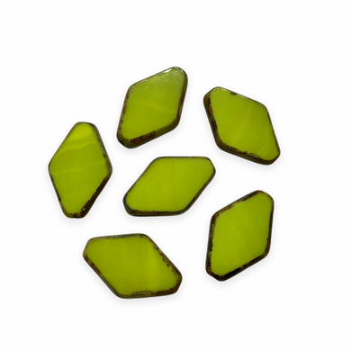 Czech glass table cut diamond rhombus beads 8pc opaque lime picasso 20x13mm-Orange Grove Beads