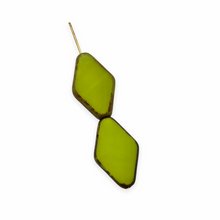 Load image into Gallery viewer, Czech glass table cut diamond rhombus beads 8pc opaque lime picasso 20x13mm
