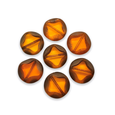 Czech glass table cut diamond coin beads 11pc honey amber 16mm-Orange Grove Beads