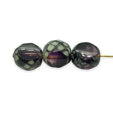 Load image into Gallery viewer, Czech glass table cut faceted round beads 8pc purple travertine 12mm-Orange Grove Beads
