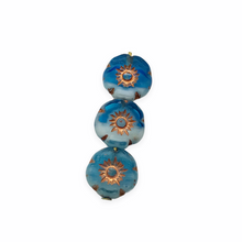 Load image into Gallery viewer, Czech glass tiny table cut hibiscus flower beads 20pc blue white capri copper 8mm
