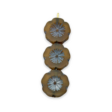 Load image into Gallery viewer, Czech glass hibiscus flower beads 10pc opaline caramel blue 14mm
