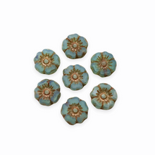 Load image into Gallery viewer, Czech glass EXTRA tiny table cut hibiscus flower beads 12pc opaline blue bronze 7mm-Orange Grove Beads
