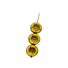 Load image into Gallery viewer, Czech glass hibiscus flower beads 12pc opaque yellow bronze 12mm
