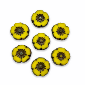 Czech glass tiny table cut hibiscus flower beads 12pc yellow picasso 8mm-Orange Grove Beads