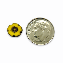 Load image into Gallery viewer, Czech glass tiny table cut hibiscus flower beads 12pc yellow picasso 8mm

