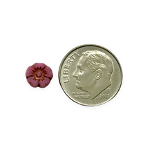 Load image into Gallery viewer, Czech glass EXTRA tiny table cut hibiscus flower beads 12pc pink silk bronze 7mm
