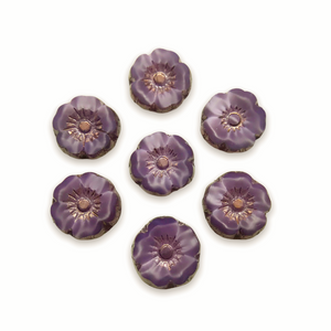 Czech glass tiny table cut hibiscus flower beads 12pc purple silk bronze 8mm-Orange Grove Beads