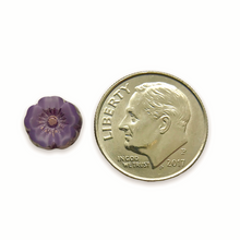 Load image into Gallery viewer, Czech glass tiny table cut hibiscus flower beads 12pc purple silk bronze 8mm
