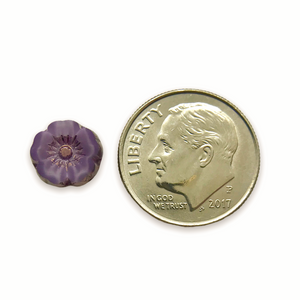 Czech glass tiny table cut hibiscus flower beads 12pc purple silk bronze 8mm