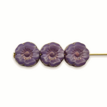 Load image into Gallery viewer, Czech glass tiny table cut hibiscus flower beads 12pc purple silk bronze 8mm
