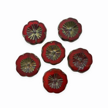 Load image into Gallery viewer, Czech glass hibiscus flower beads 10pc red picasso 14mm
