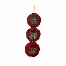 Load image into Gallery viewer, Czech glass table cut hibiscus flower beads 6pc red picasso 14mm
