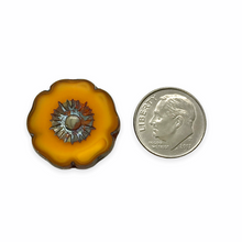 Load image into Gallery viewer, Czech glass XL table cut hibiscus flower focal beads 4pc orange picasso 22mm
