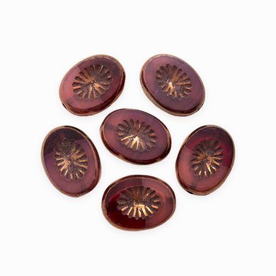 Czech glass table cut kiwi oval beads 6pc rosewood pink purple bronze 14x12mm-Orange Grove Beads