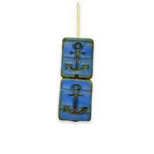 Load image into Gallery viewer, Czech glass table cut rectangle anchor beads 6pc blue marble picasso
